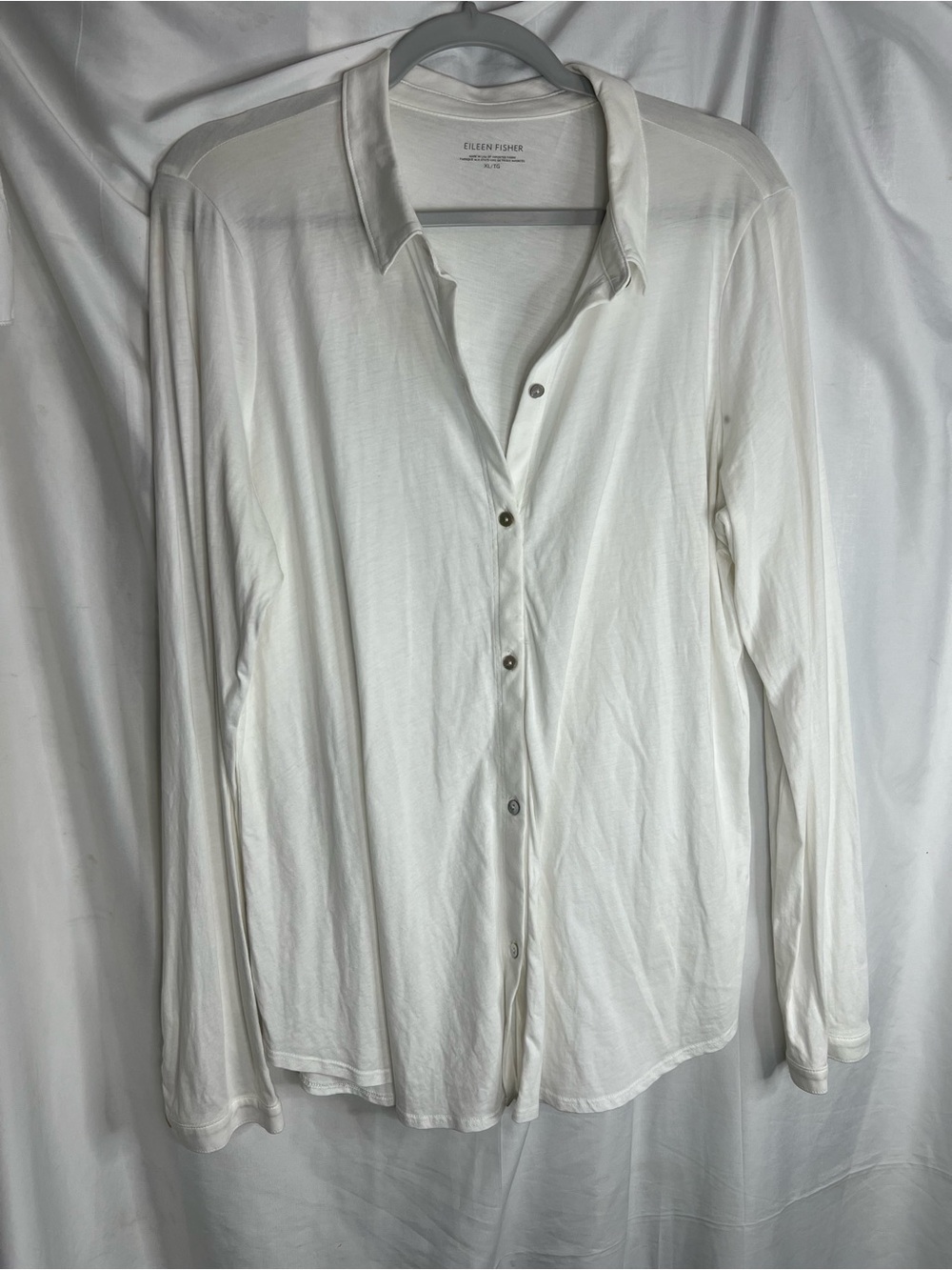 Eileen Fisher White Cotton Button-Front Long Sleeve Top